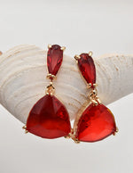 Gold-tone prong Christmas earrings with faceted red glass, hypoallergenic posts for sensitive ears