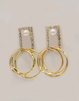 elegant dangling earrings with pearls and gold circle hoops, perfect statement jewellery Canada for weddings and parties