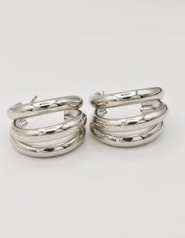 silver layered huggies earrings for women montreal minimalist jewellery